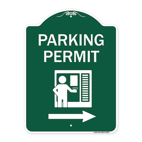 Signmission Parking Permit W/ Right Arrow, Green & White Aluminum Architectural Sign, 18" x 24", GW-1824-23401 A-DES-GW-1824-23401 - main